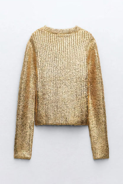 Freda Textured Metallic Knit Sweater