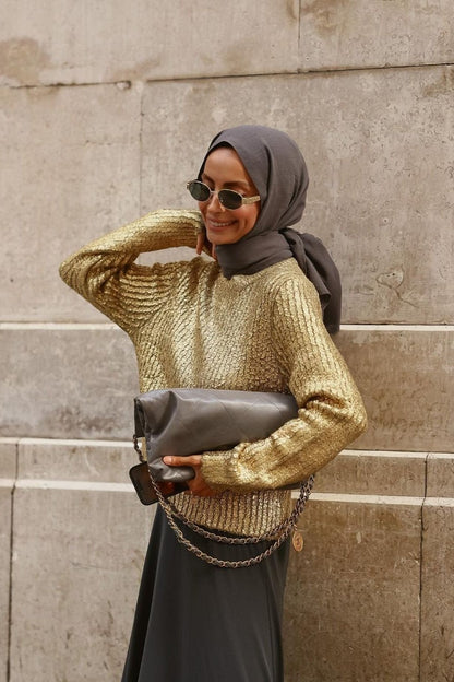 Freda Textured Metallic Knit Sweater