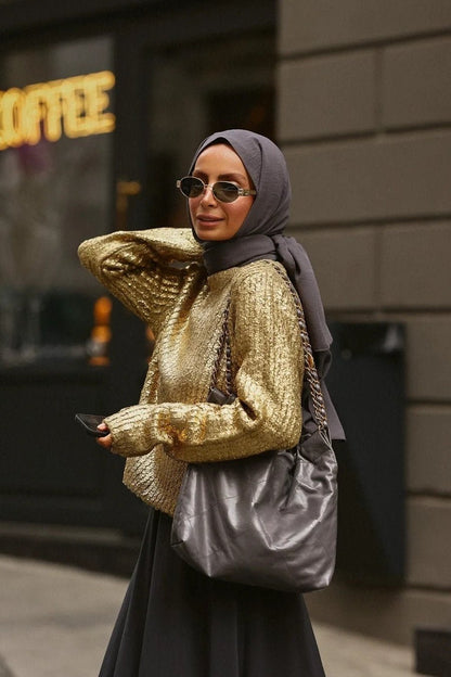 Freda Textured Metallic Knit Sweater