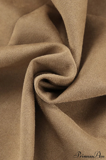 French Retro Suede High Waist Split Maxi Skirt