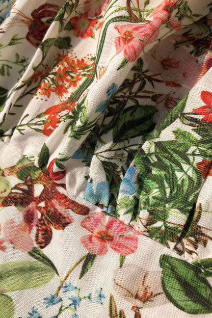 Square Neck Puff Sleeve Smocked Floral Print Front Slit Ruffle Hem Midi Dress