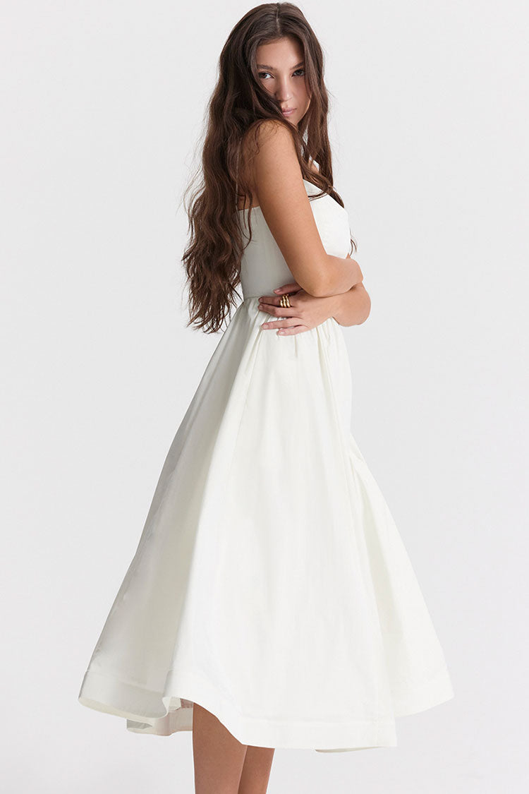 Scoop Neck Spaghetti Strap Pocket Trim Fit and Flare Midi Dress