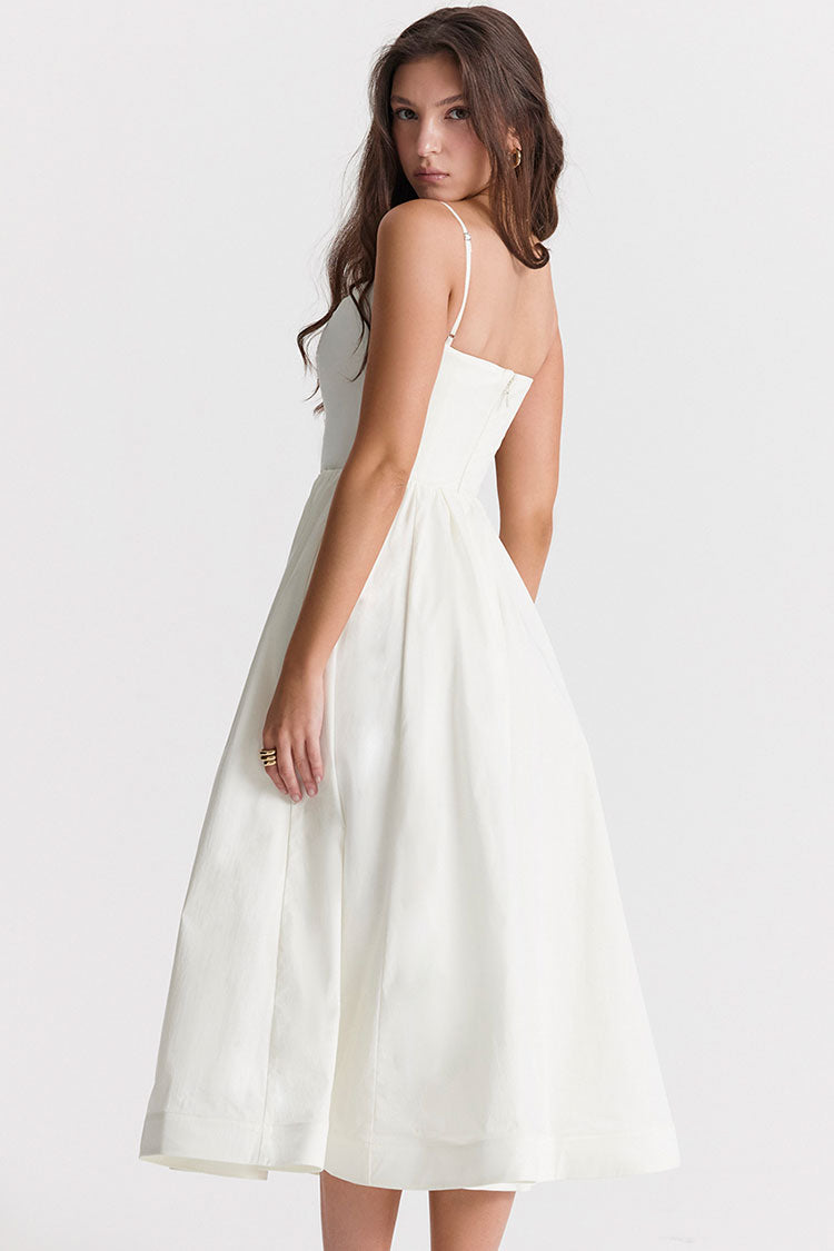 Scoop Neck Spaghetti Strap Pocket Trim Fit and Flare Midi Dress