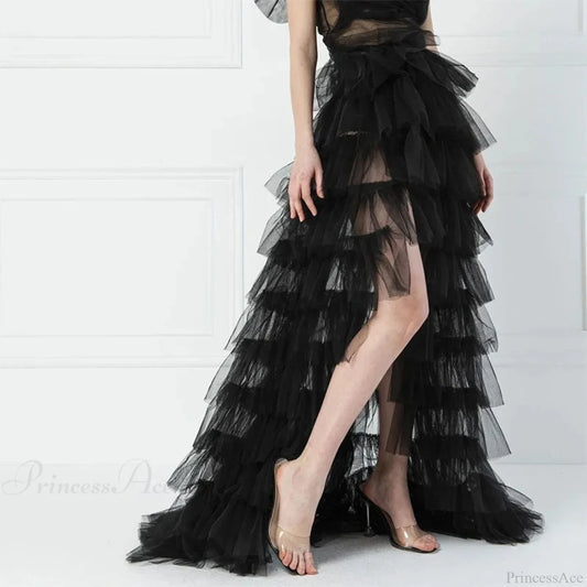 Frills Mesh Full-Length Skirt