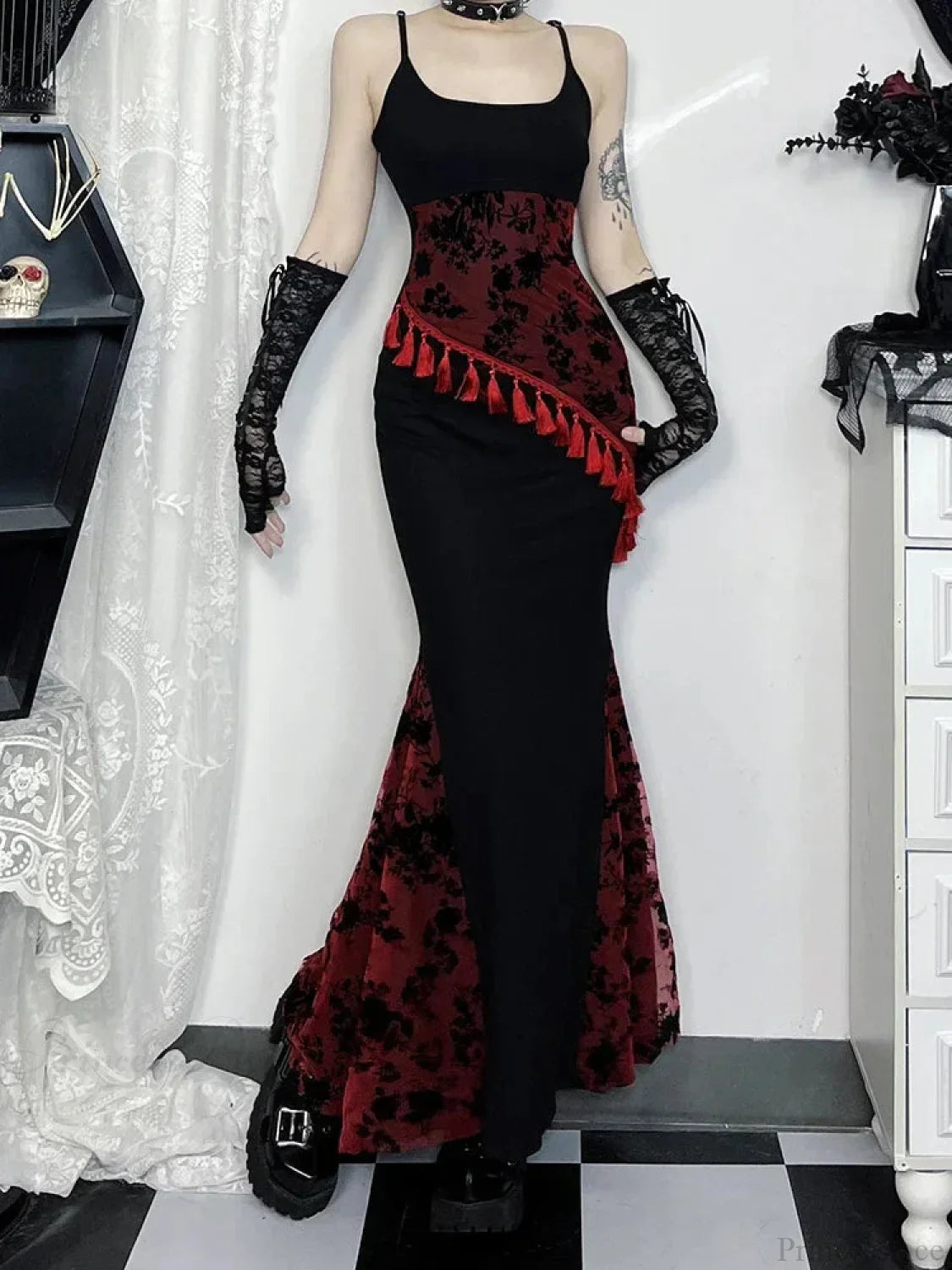 Fringe Spaghetti Strap Form-Fitting Maxi Dress