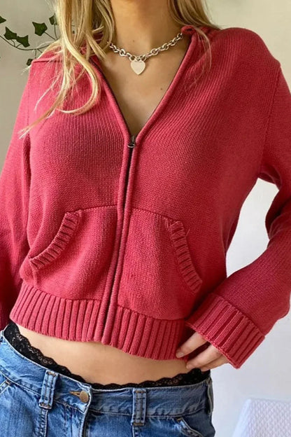 Full Zip Knit Hooded Hoodie