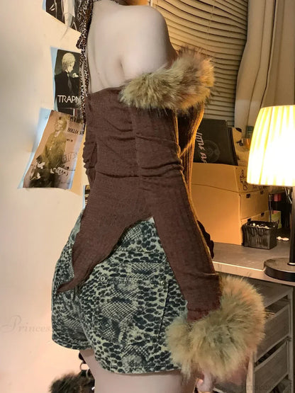 Fur Halter Knit Top