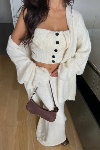 Fur Soft Chic Slouchy Bralette Maxi Cardigan Three Piece Set