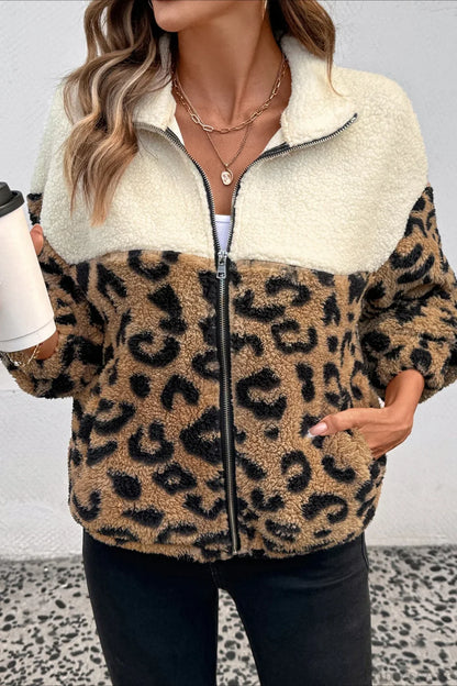 Furry Leopard Warm Turn-Down Collar Coat
