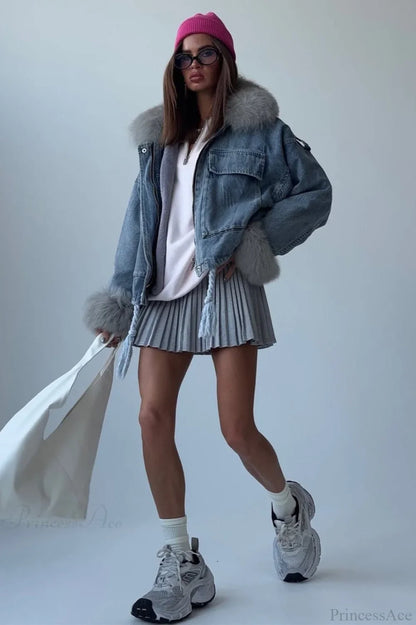 Fuzzy Denim Loose Street Large Pocket Jacket