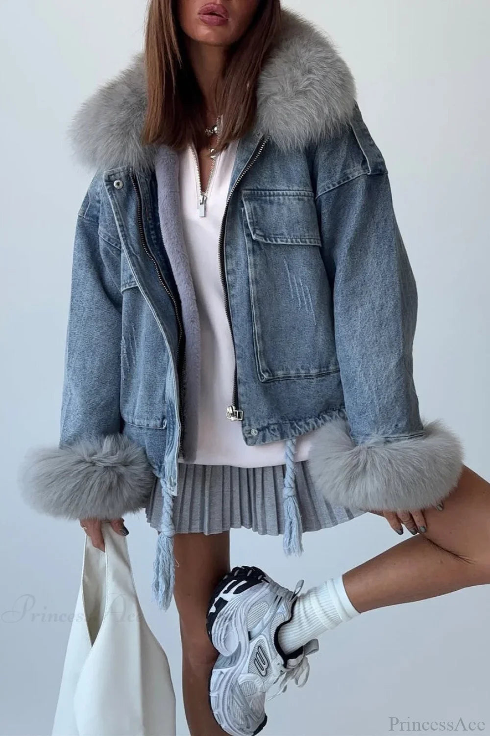 Fuzzy Denim Loose Street Large Pocket Jacket