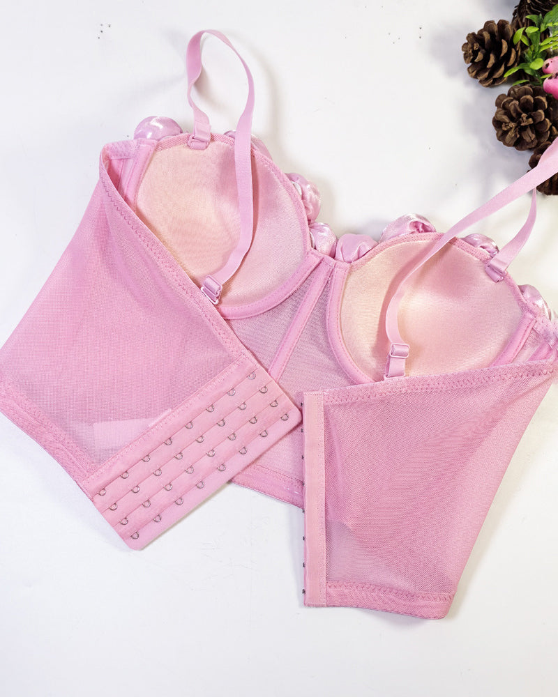 French Handmade Rose Flower Mesh Tube Top