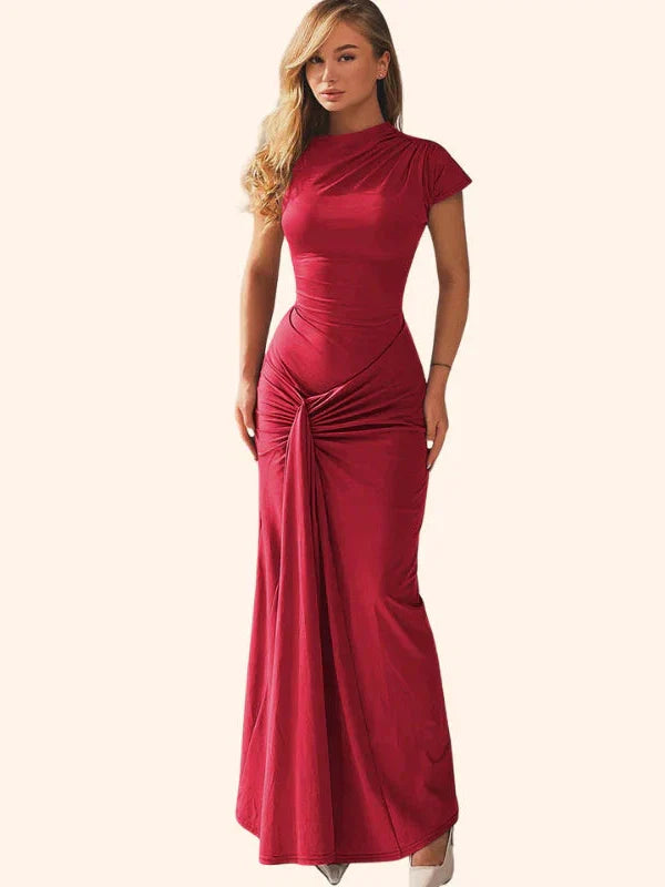 Ruched Bodycon Pleated Lace-up Maxi Dress