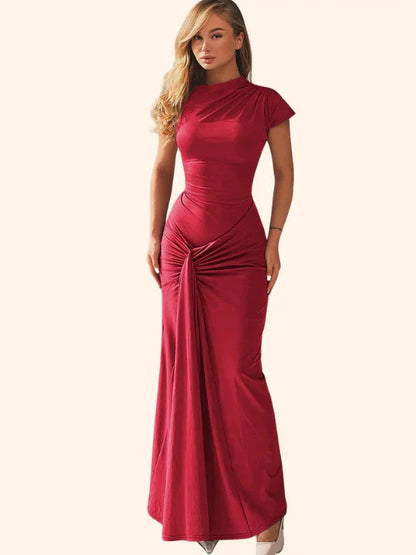 Ruched Bodycon Pleated Lace-up Maxi Dress