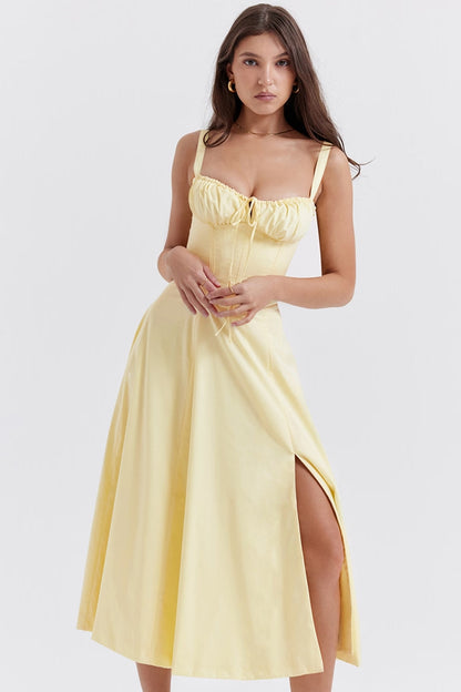 Women's Elegant Sleeveless Floral Party Dress with Slit and Sweetheart Neckline