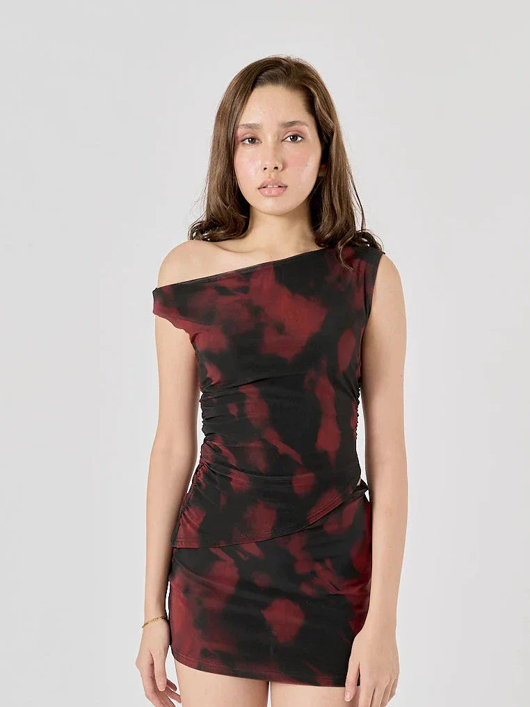 Tie Dye Off Shoulder Top & Short Skirt Coord Set