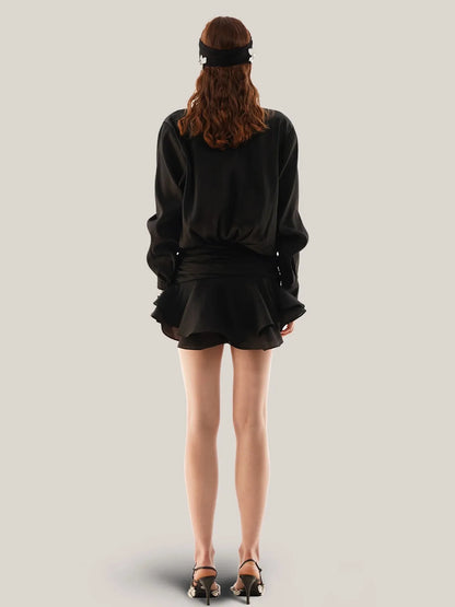 Black Rosy Shirt Dress with Skirt coord Set