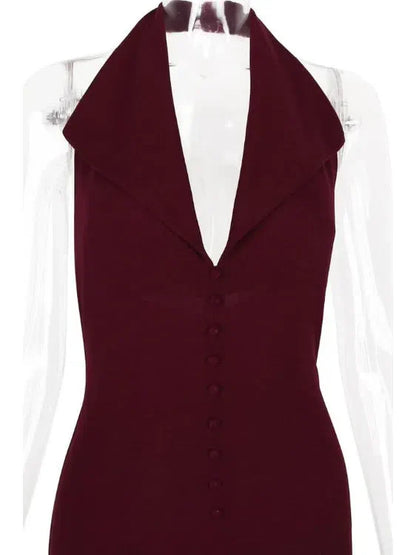 Halterneck Backless Midi Dress
