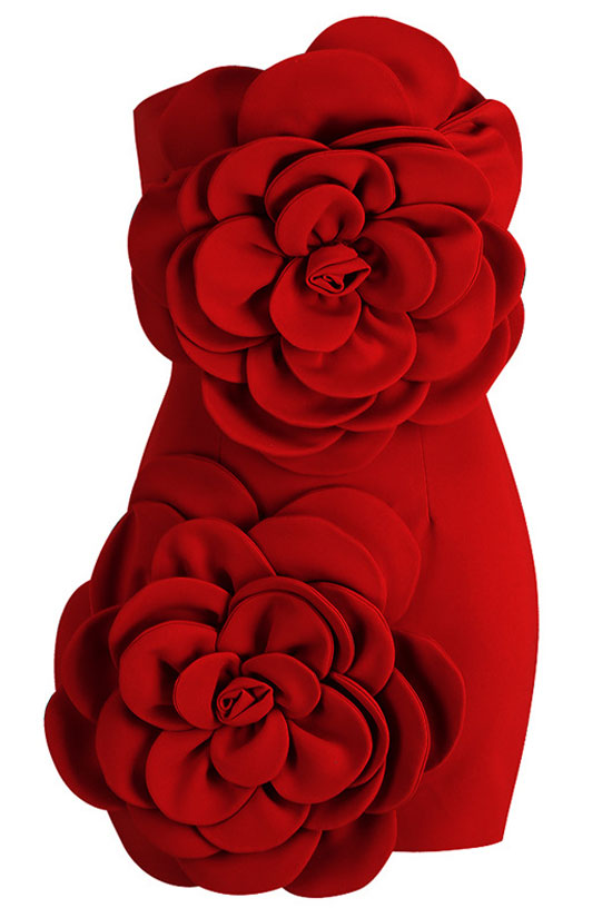 Oversized 3D Rosette Applique Strapless Bodycon Mini Dress