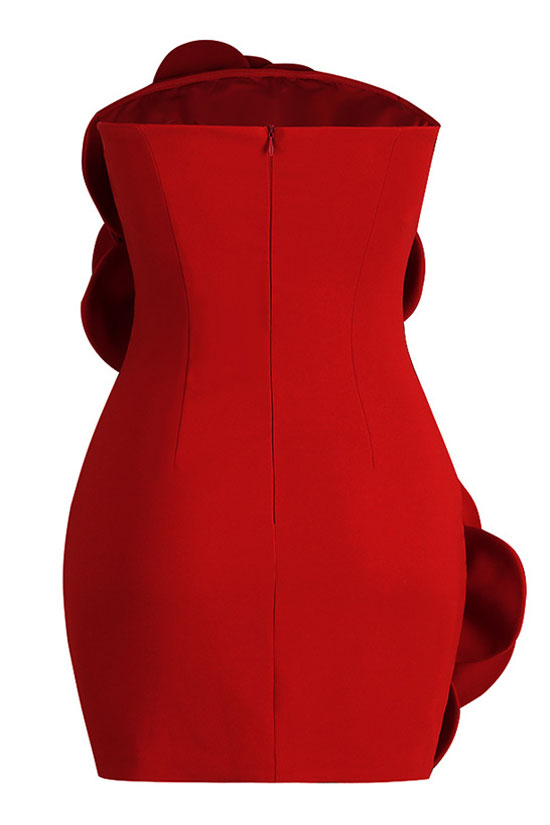 Oversized 3D Rosette Applique Strapless Bodycon Mini Dress