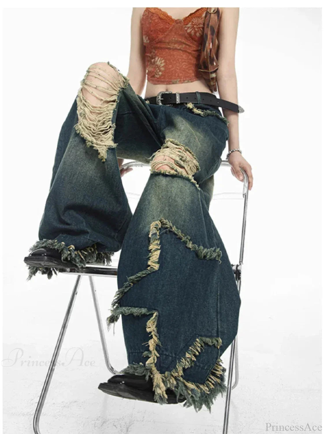 Gloomy Azure Gothic Torn Denim Trouser