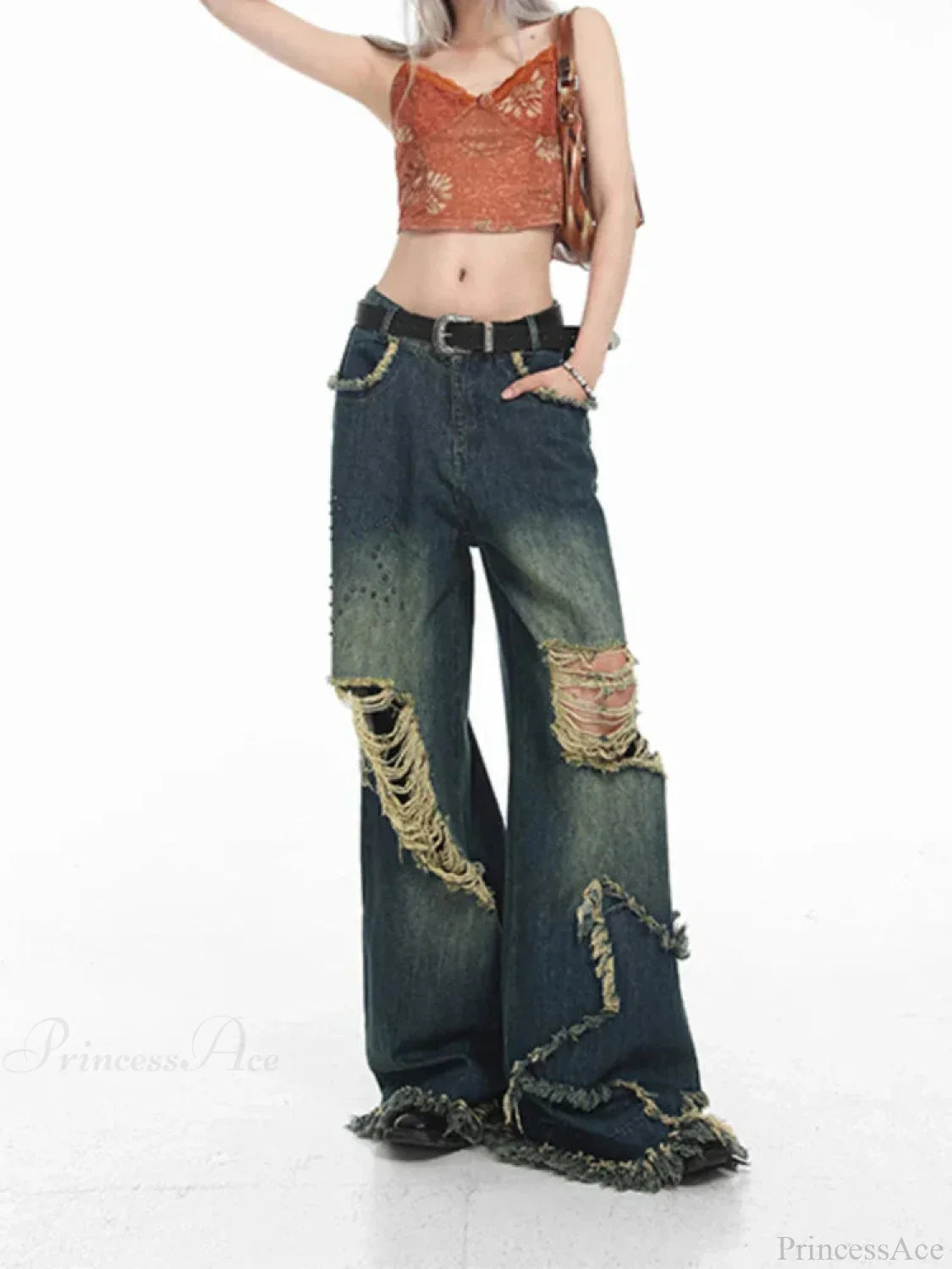 Gloomy Azure Gothic Torn Denim Trouser
