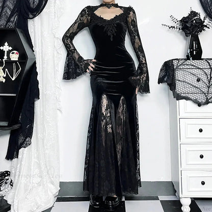 Gloomy Lace Fishtail Tiny Slim Midi Dress