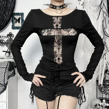 Gloomy Lace Patchwork Gothic Blouse