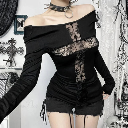 Gloomy Lace Patchwork Gothic Blouse