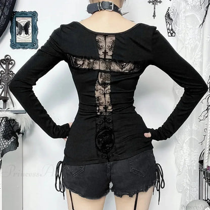 Gloomy Lace Patchwork Gothic Blouse