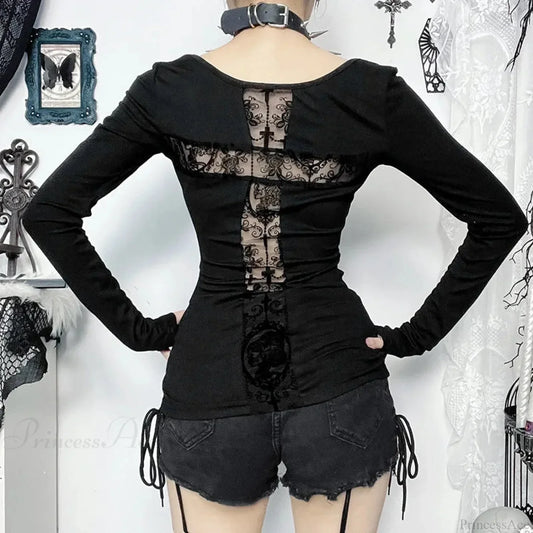 Gloomy Lace Patchwork Gothic Blouse