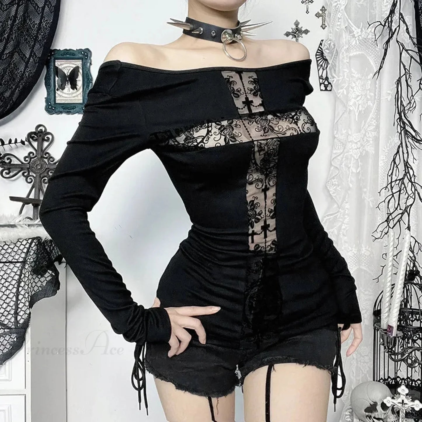 Gloomy Lace Patchwork Gothic Blouse