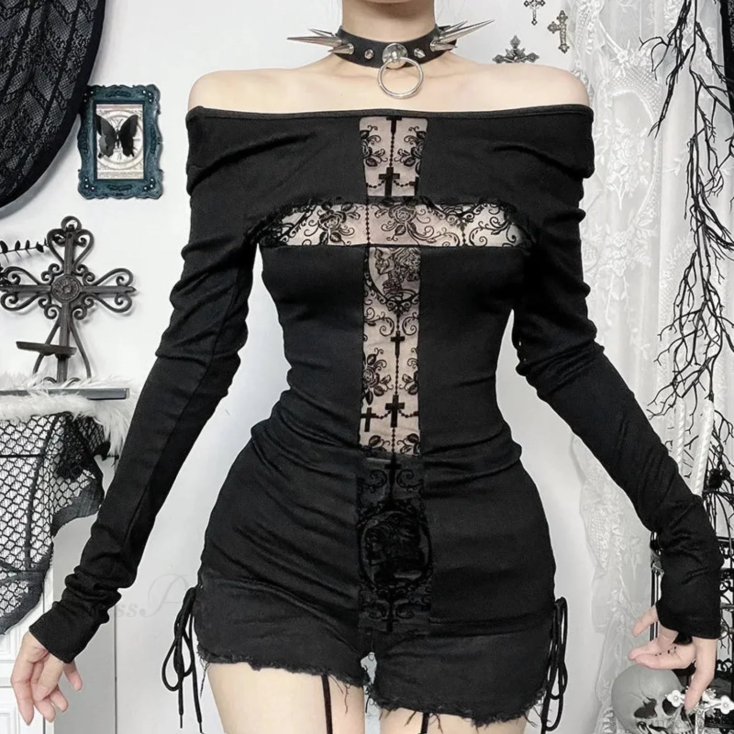 Gloomy Lace Patchwork Gothic Blouse