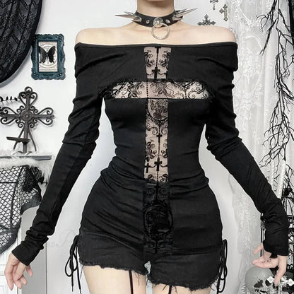 Gloomy Lace Patchwork Gothic Blouse