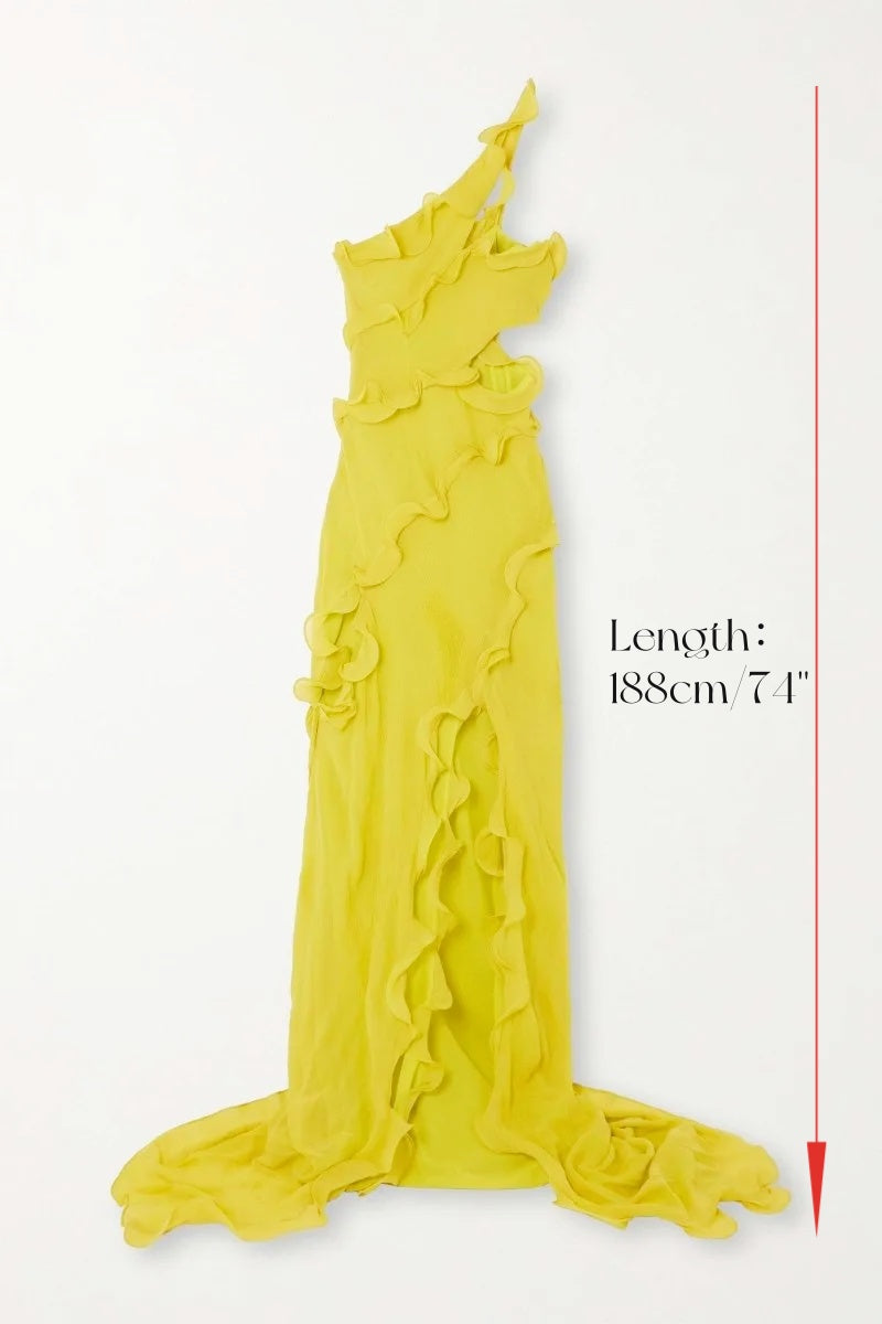 Gloria One Shoulder Ruffle Maxi Chiffon Dress