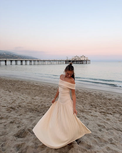 Kamara | Off Shoulder Pleated Maxi Dress