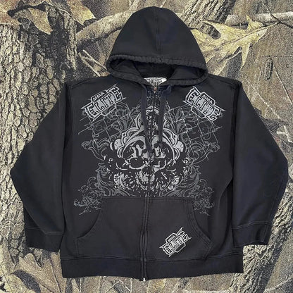 Gothic Dim Skull Print Pullover Hoodie