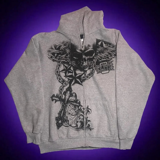 Gothic Dim Skull Print Pullover Hoodie