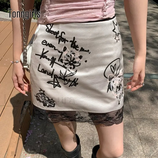 Gothic Print Funny Lace Mini Skirt