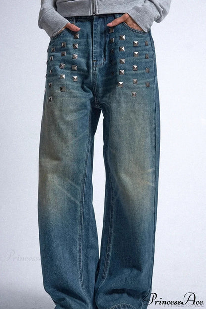 Gothic Streetwear Riveted Loose Jeans