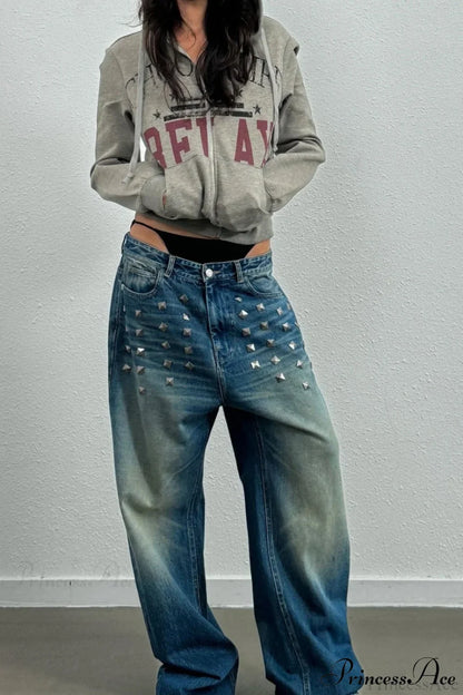 Gothic Streetwear Riveted Loose Jeans