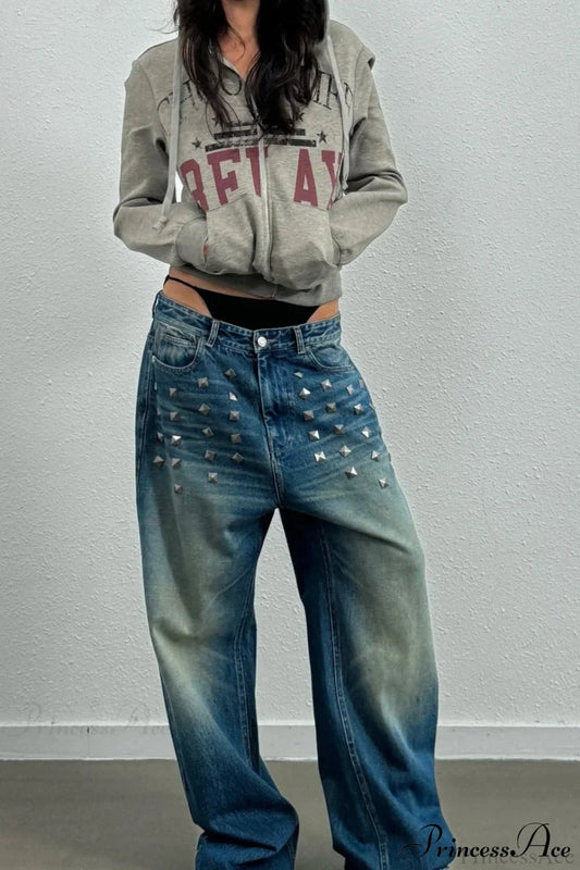 Gothic Streetwear Riveted Loose Jeans
