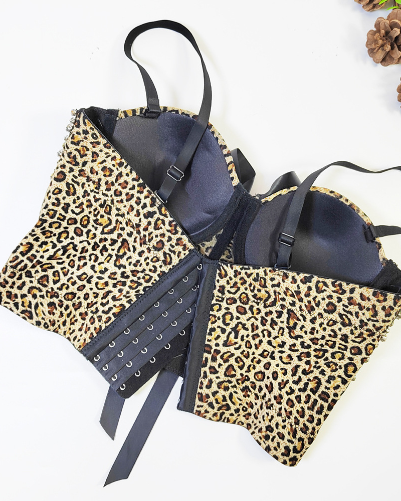 Fishbone Suspender Leopard Print Corset