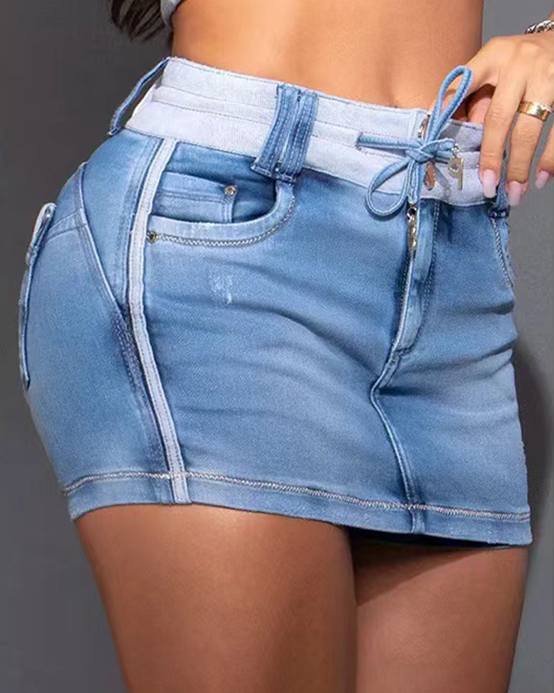 Splicing Drawstring Skirt