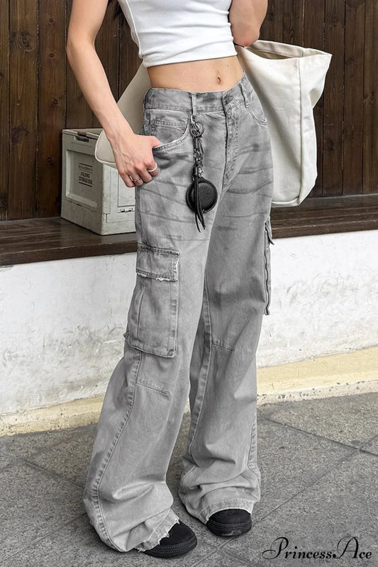 Graffiti Multi-Pocket Micro-Flare Cargo Pants