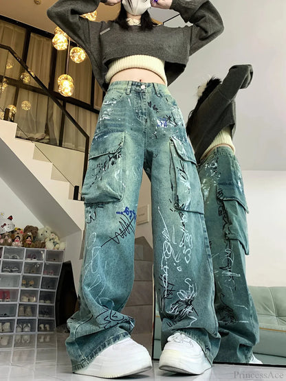 Graffiti Printed Gothic Cargo Pant