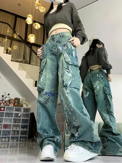 Graffiti Printed Gothic Cargo Pant
