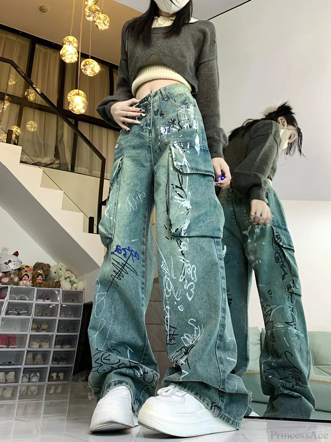 Graffiti Printed Gothic Cargo Pant