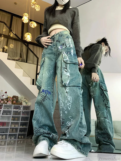 Graffiti Printed Gothic Cargo Pant