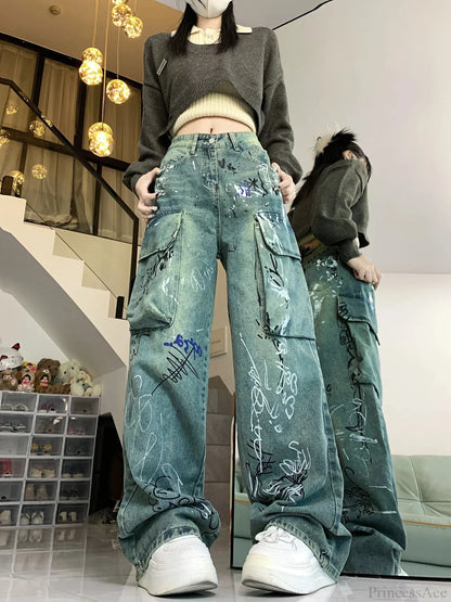 Graffiti Printed Gothic Cargo Pant